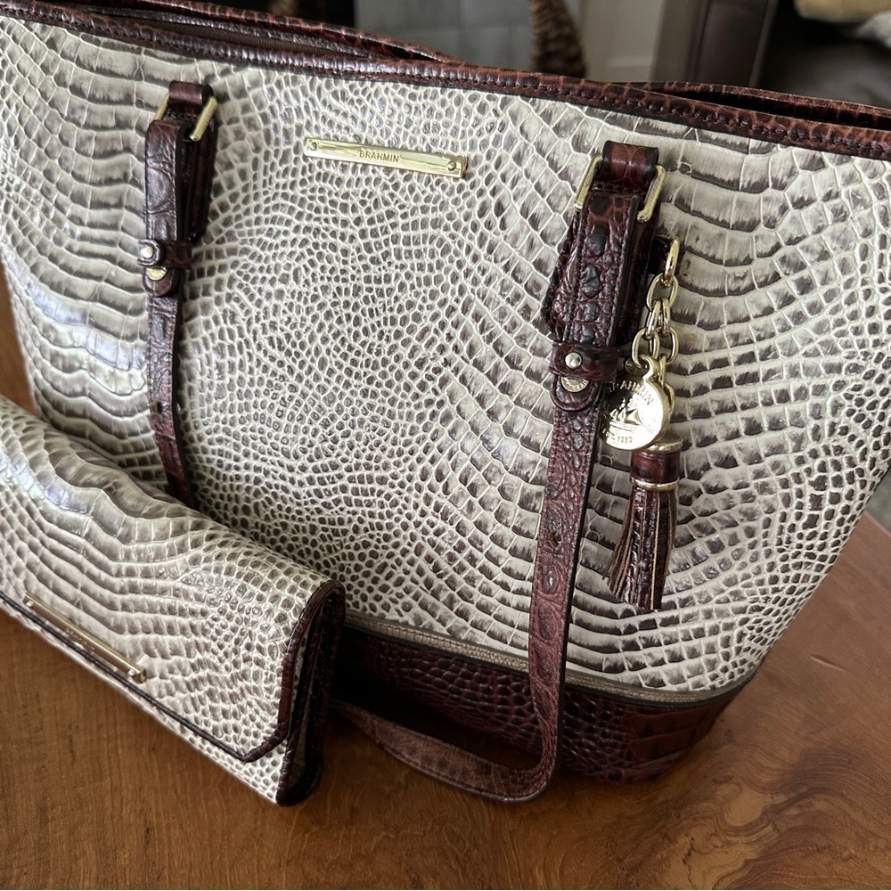 COPY - Brahmin purse and wallet combo, beige and brown.